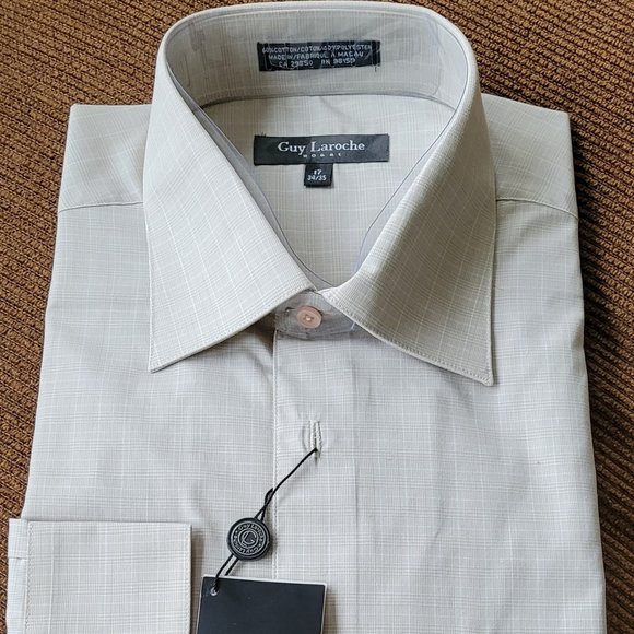 GUY LAROCHE men’s long sleeve button down shirt size US 17, Tan - Picture 1 of 7